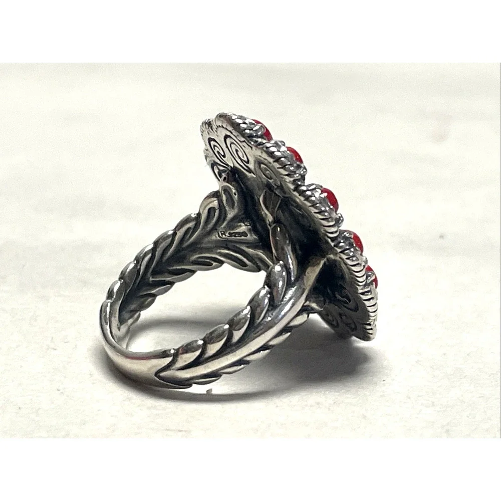 Carolyn Pollack American West 925 Sterling Silver Red Coral Cluster Ring Size 6